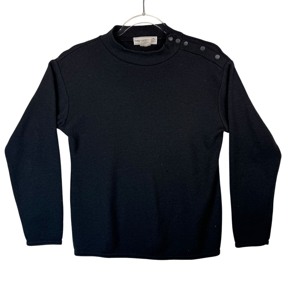 Daniel La Torre Italy Black Wool Blend Mock Neck Sweater Button Shoulder Size S - Picture 1 of 8